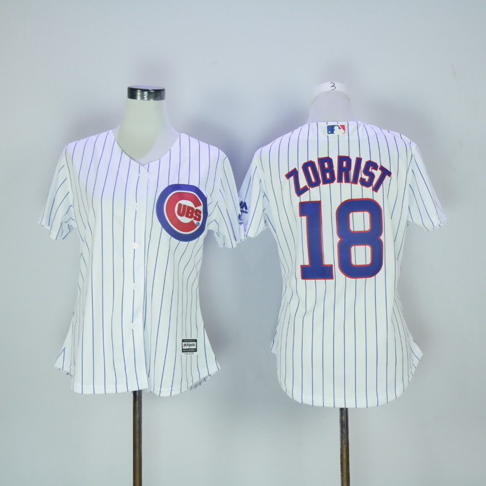 Women Chicago Cubs #18 Zobrist White MLB Jerseys